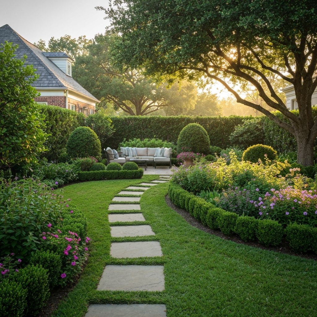 Serene private garden with seating area
